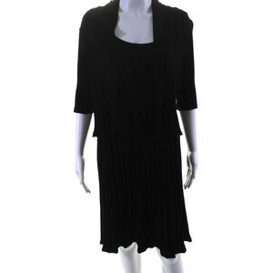 Damask Womens Black Ribbed Scoop Neck Sleeveless Tank Dress Cardigan Set Size S